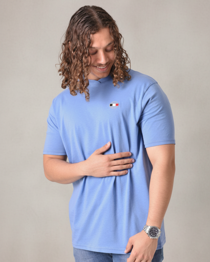 Cross Over Collar T Short Sleeve - Blue