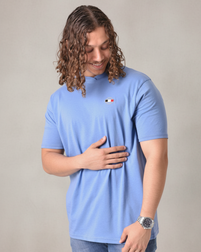 Cross Over Collar T Short Sleeve - Blue