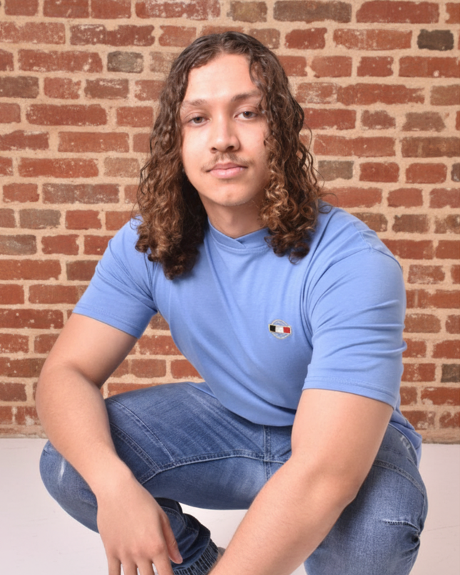 Cross Over Collar T Short Sleeve - Blue