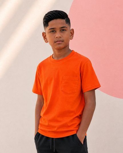 Classic Kids Pocket T Short Sleeve - Fire Orange