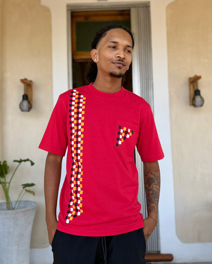 Designer Print Pocket T Short Sleeve - Red