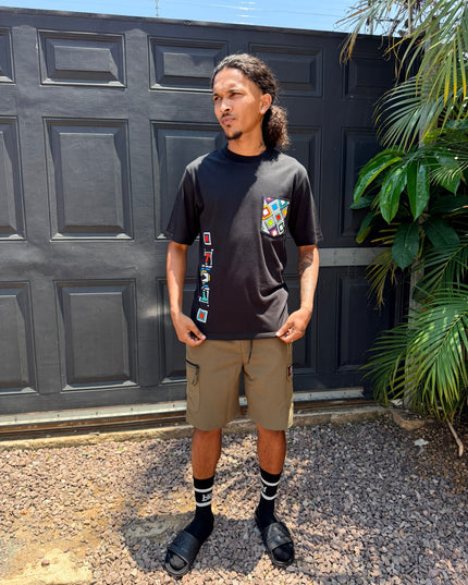 Designer Print Pocket T Short Sleeve - Black