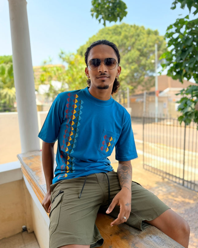 Designer Print Pocket T Short Sleeve - Petrol