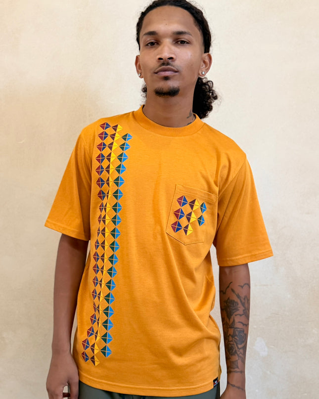 Designer Print Pocket T Short Sleeve - Mustard