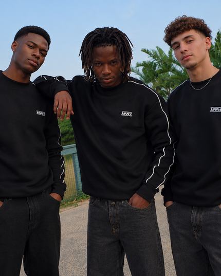 Signature Piping Crew - Black White