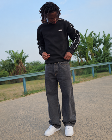 Signature Piping Crew - Black White
