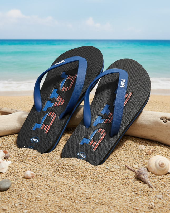 Embossed Kids Flip Flop - Black/Royal