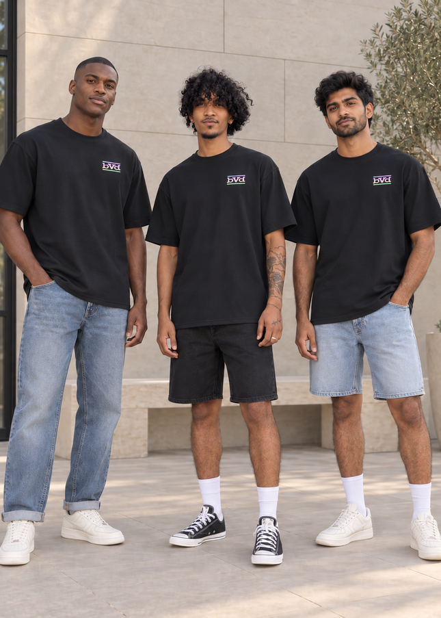 Heavyweight Relaxed Side Logo Tee - Black Multi