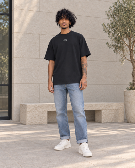 Heavyweight Relaxed Centre Logo Tee - Black Lt Grey