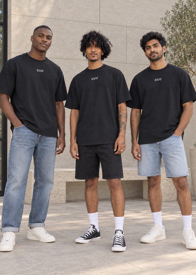 Heavyweight Relaxed Centre Logo Tee - Black Lt Grey
