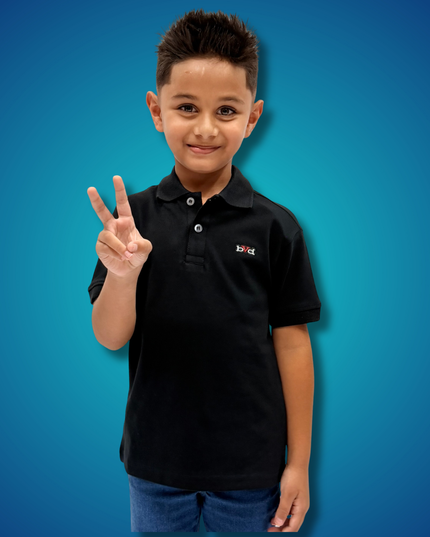 Kids Pique Golfer Short Sleeve - Black