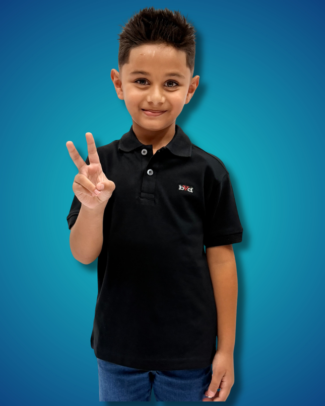 Kids Pique Golfer Short Sleeve - Black