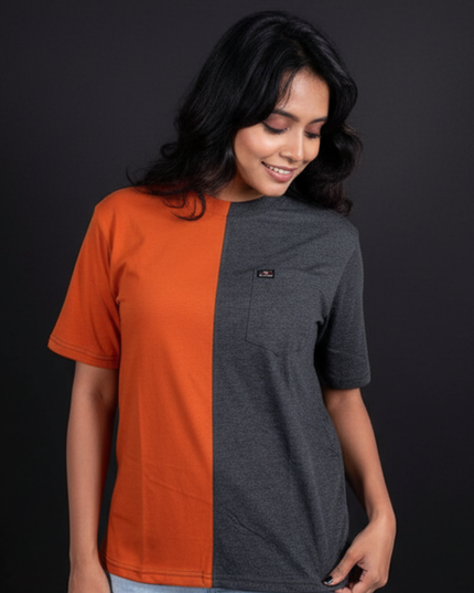 2 Tone Pocket T Short Sleeve - Charcoal/Orange