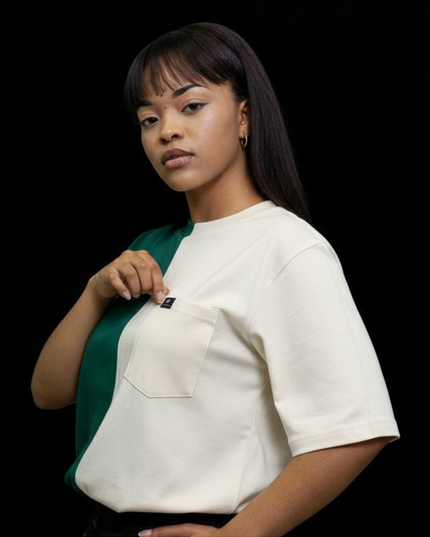 2 Tone Pocket T Short Sleeve - Ivory/Forest