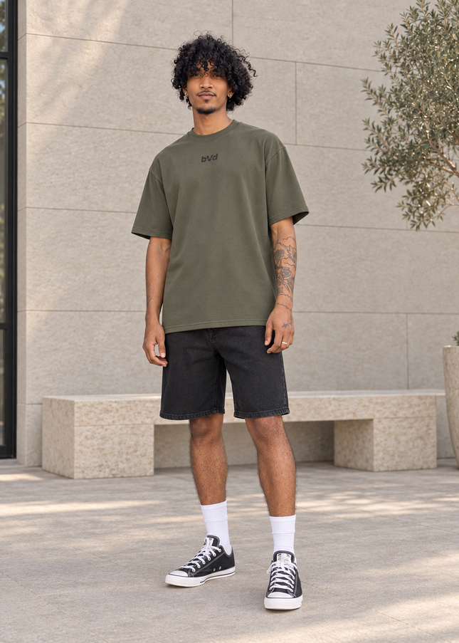 Heavyweight Relaxed Centre Logo Tee - Olive Dk Grey