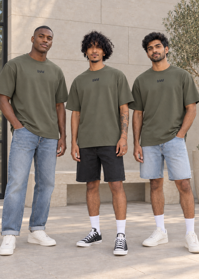 Heavyweight Relaxed Centre Logo Tee - Olive Dk Grey