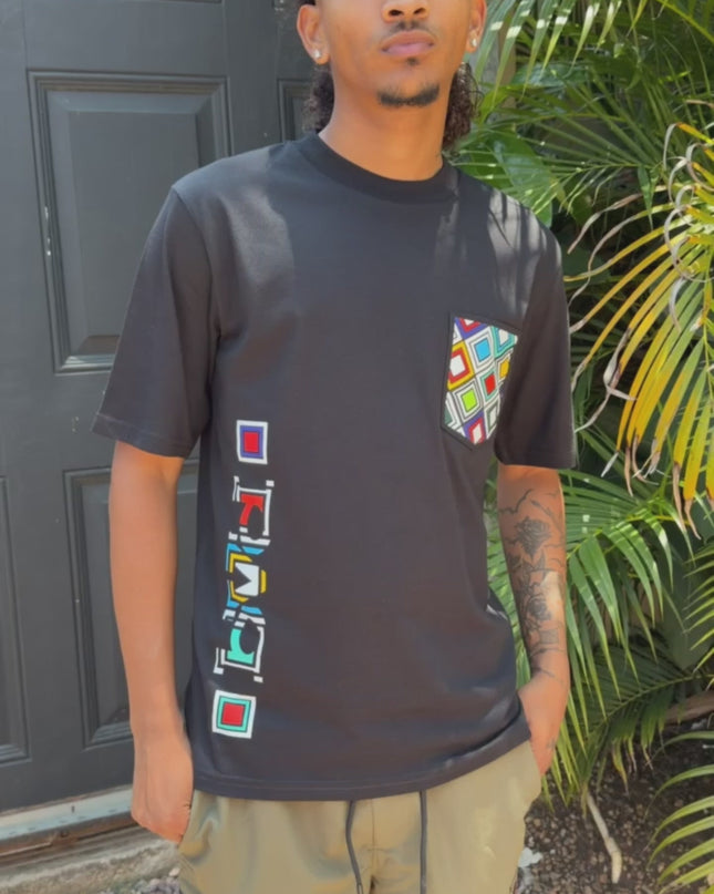 Designer Print Pocket T Short Sleeve - Black