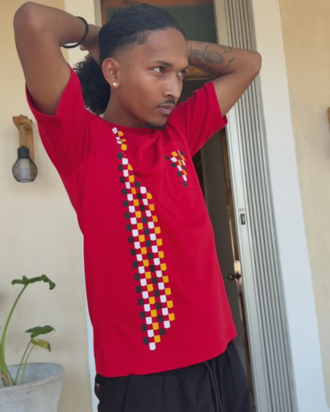 Designer Print Pocket T Short Sleeve - Red