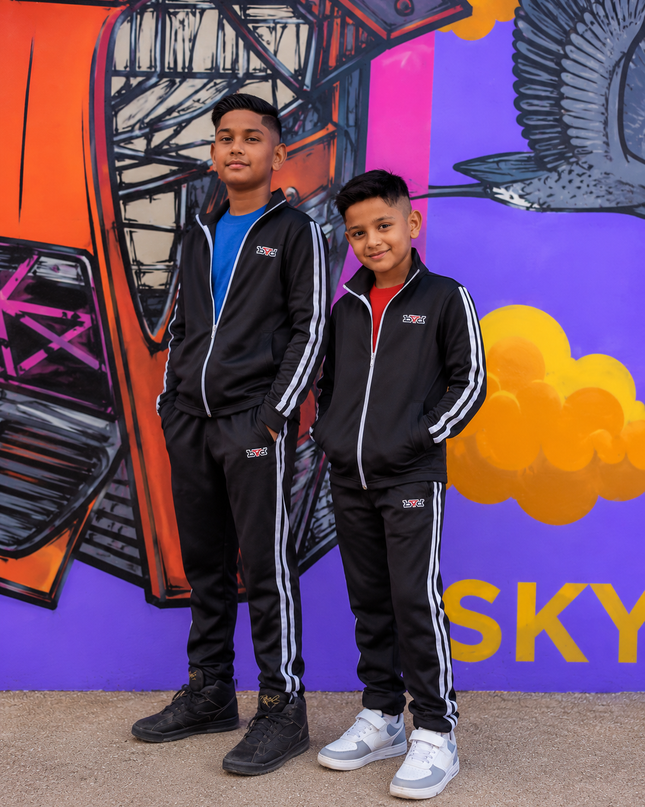 Kids Signature Double Stripe Tracksuit - Black/White