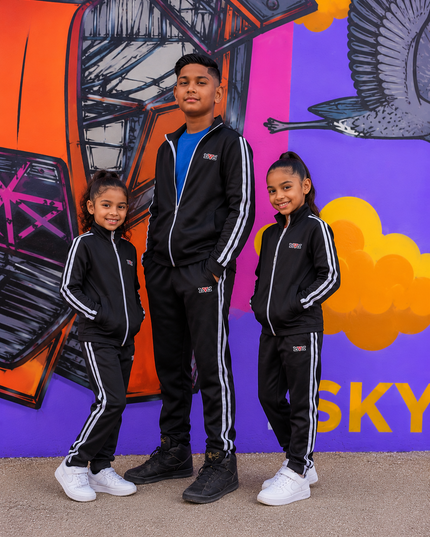 Kids Signature Double Stripe Tracksuit - Black/White