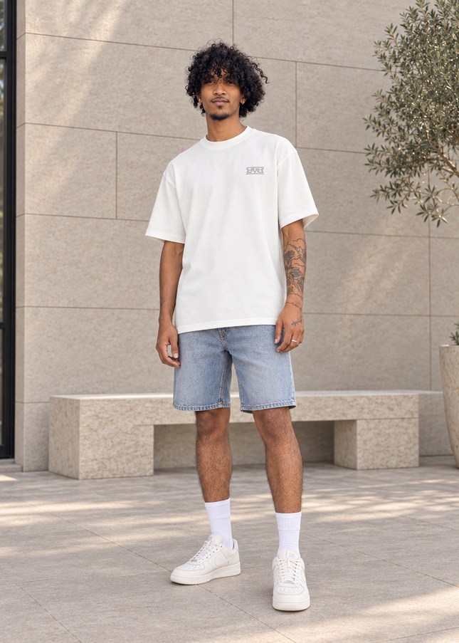 Heavyweight Relaxed Side Logo Tee - Star White Lt Grey