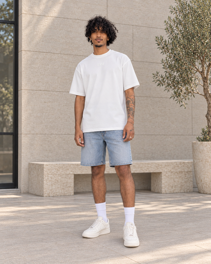 Heavyweight Relaxed Centre Logo Tee - Star White