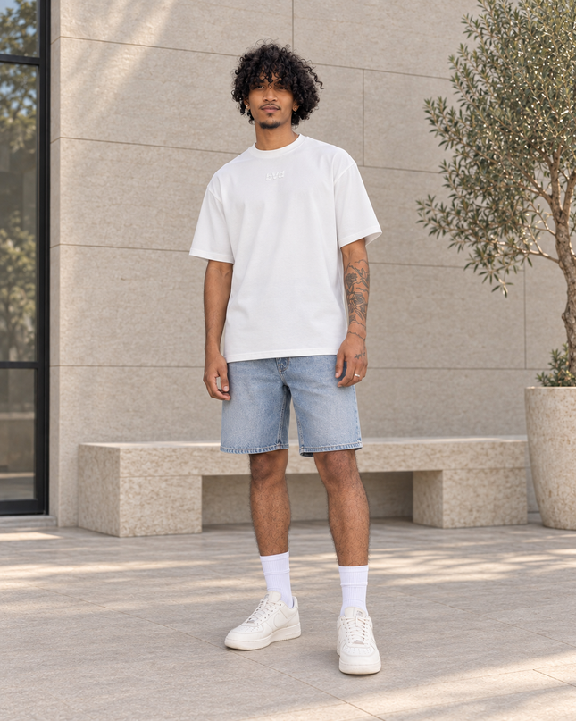Heavyweight Relaxed Centre Logo Tee - Star White