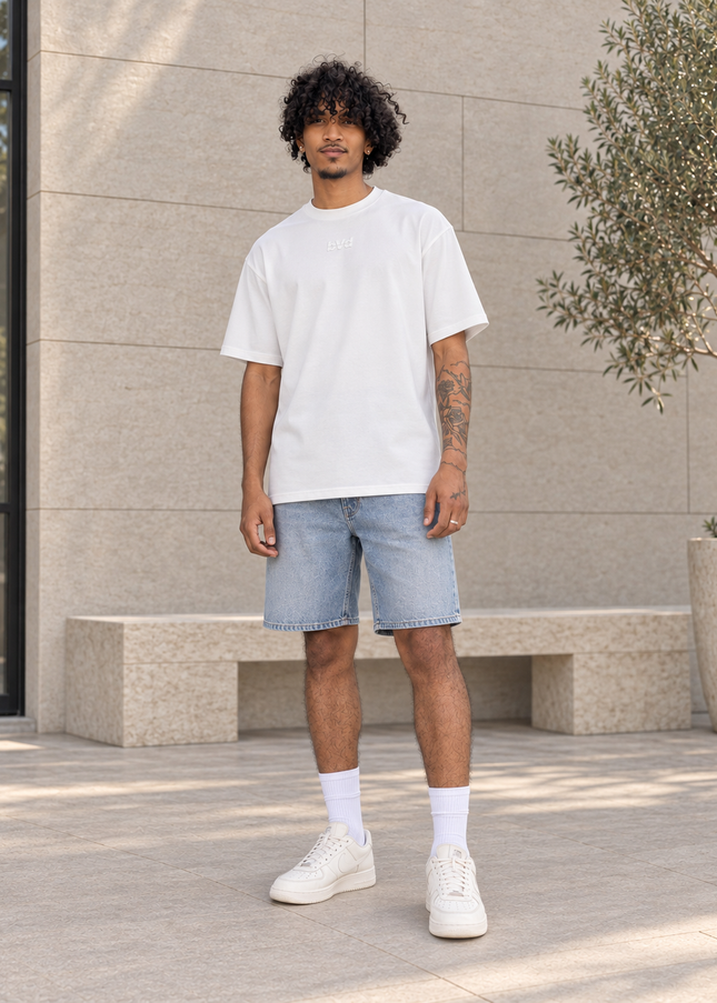 Heavyweight Relaxed Centre Logo Tee - Star White